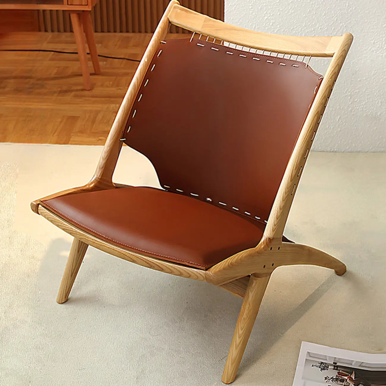 Minimalist Brown Saddle Leather Armchair Living Room