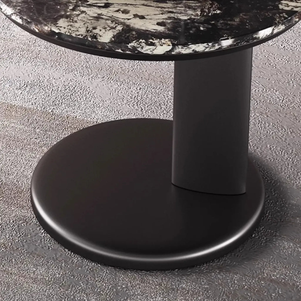 Modern Black Round C-shaped Side Table With Stone Top