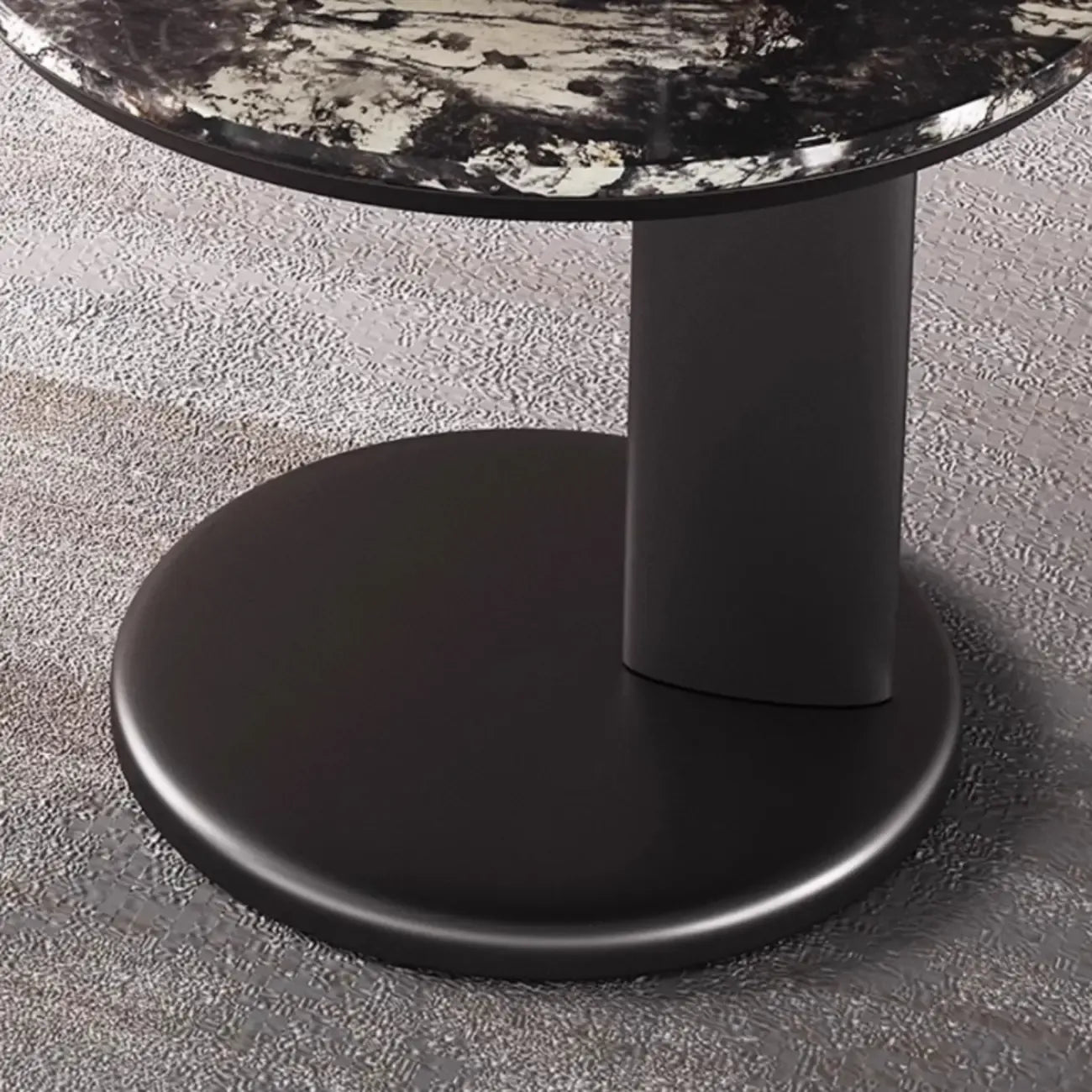 Modern Black Round C-shaped Side Table With Stone Top
