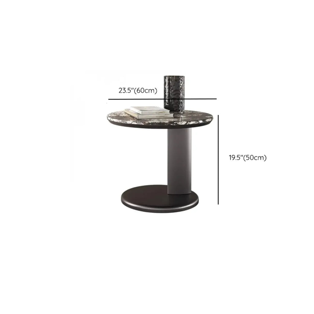 Modern Black Round C-shaped Side Table With Stone Top