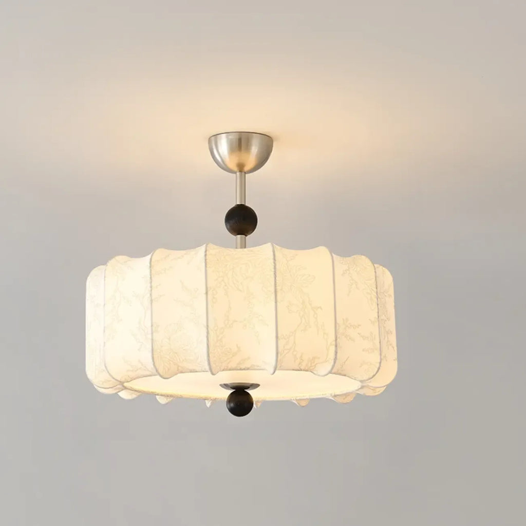 White Fabric Drum Contemporary Pendant Chandelier Light