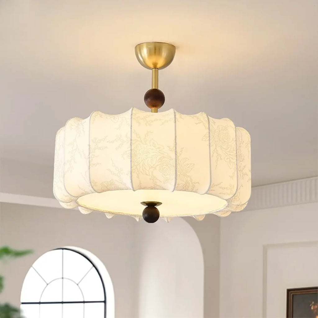 White Fabric Drum Contemporary Pendant Chandelier Light