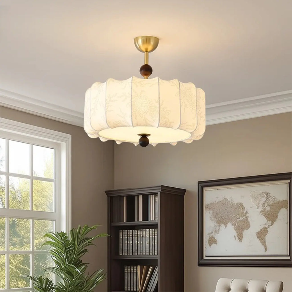 White Fabric Drum Contemporary Pendant Chandelier Light