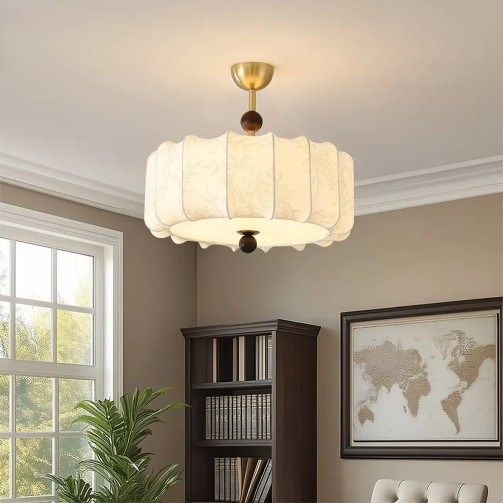 White Fabric Drum Contemporary Pendant Chandelier Light