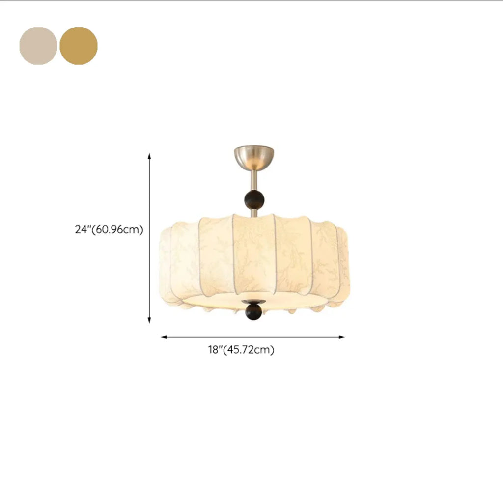 White Fabric Drum Contemporary Pendant Chandelier Light