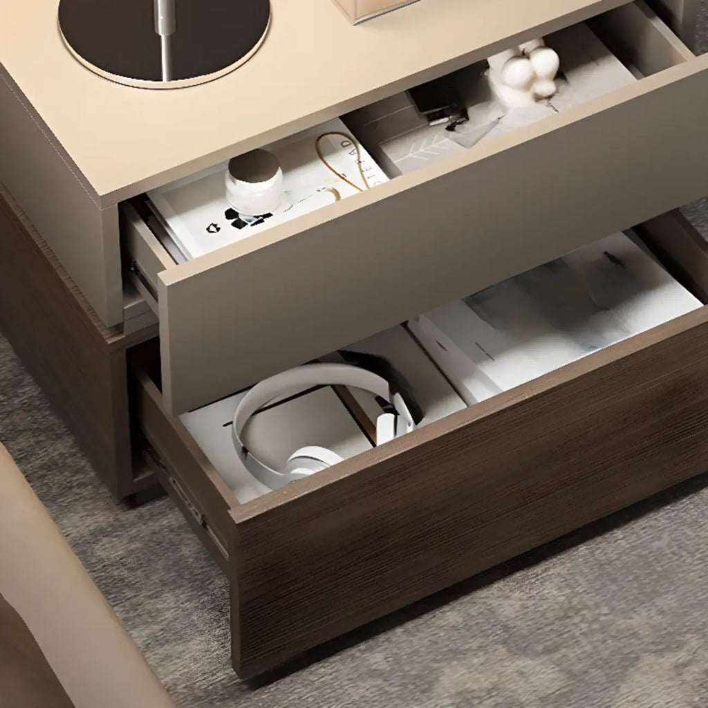 Elegant 2-tier Bedroom Wooden Nightstand With Drawers