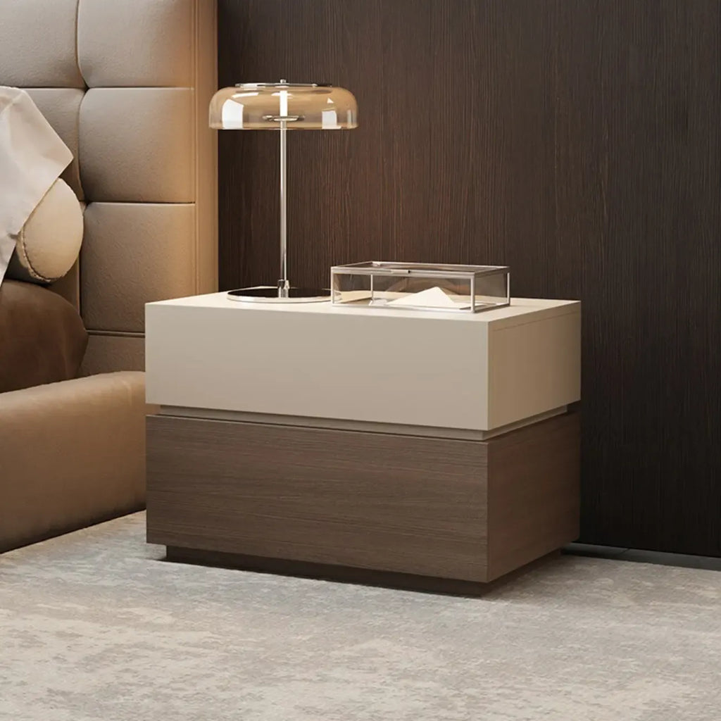 Elegant 2-tier Bedroom Wooden Nightstand With Drawers