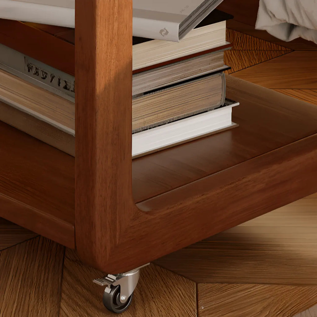 Adjustable Tabletop Wood C Shaped Side Table with Wheels