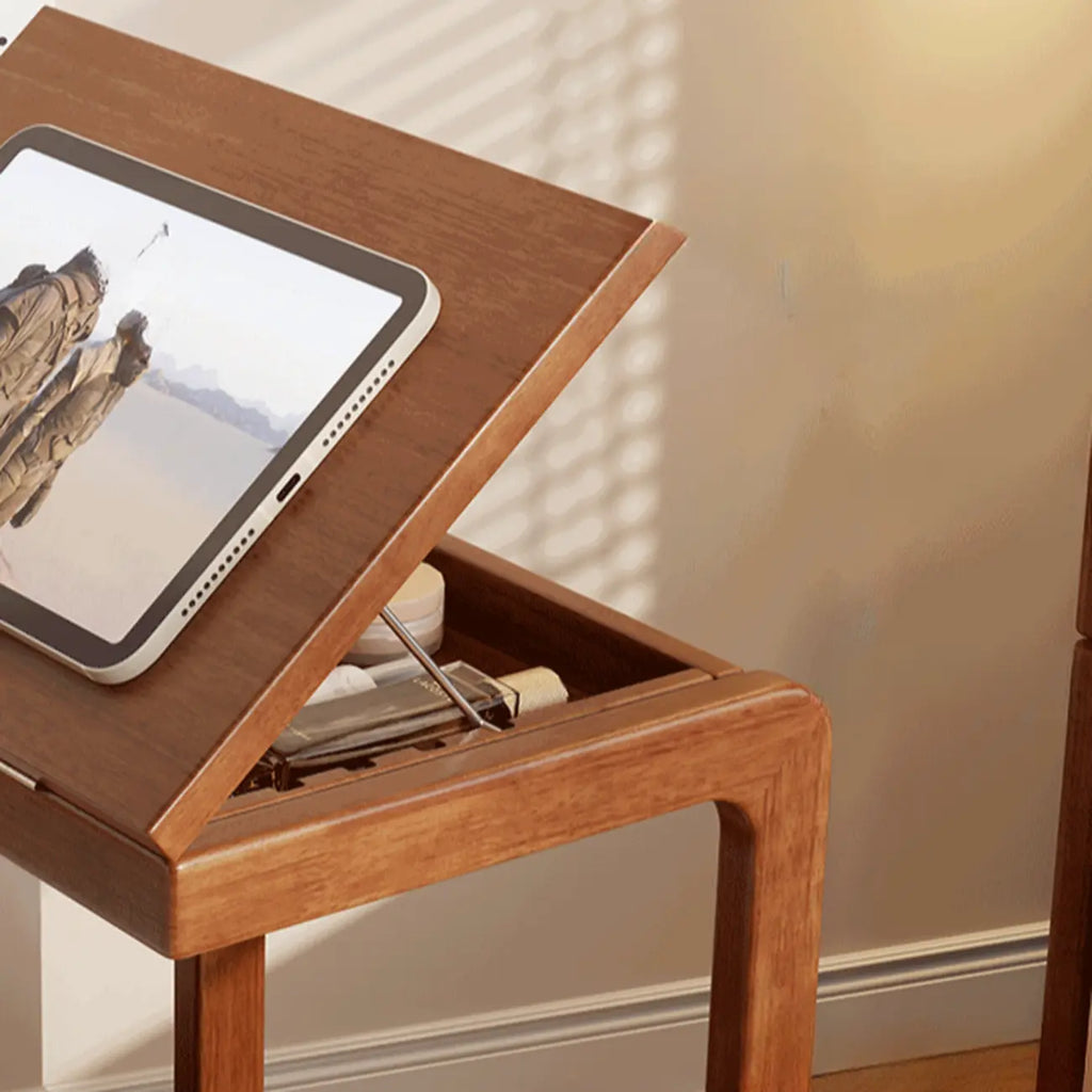 Adjustable Tabletop Wood C Shaped Side Table with Wheels