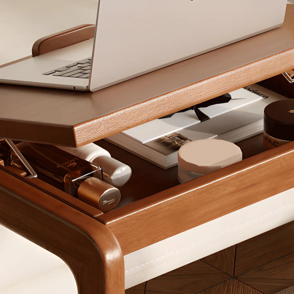 Adjustable Tabletop Wood C Shaped Side Table with Wheels