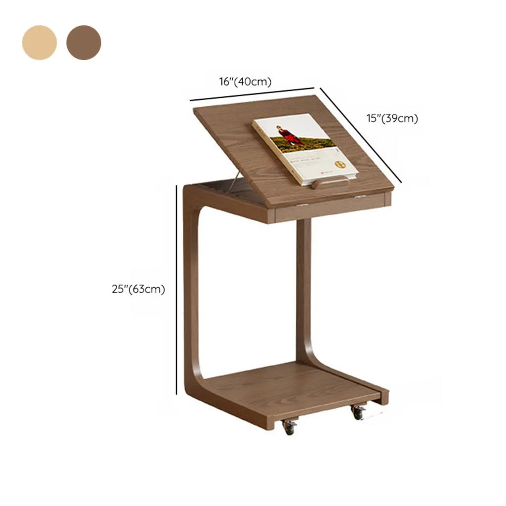 Adjustable Tabletop Wood C Shaped Side Table with Wheels