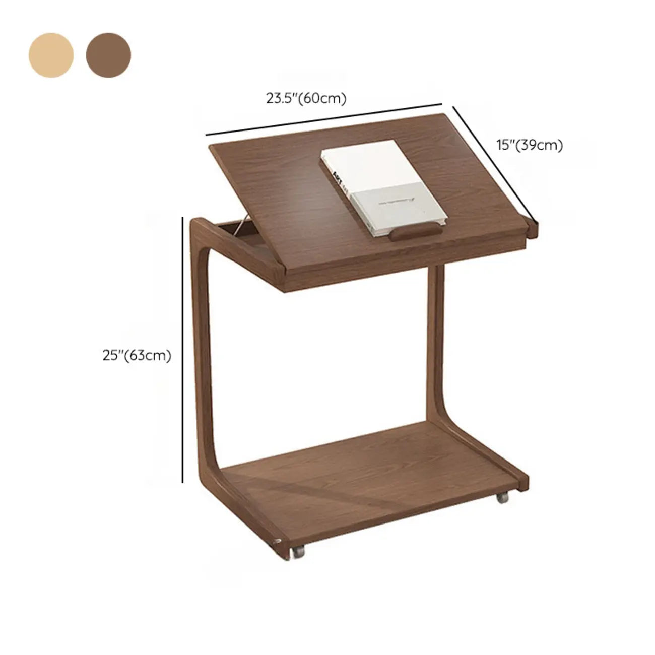 Adjustable Tabletop Wood C Shaped Side Table with Wheels