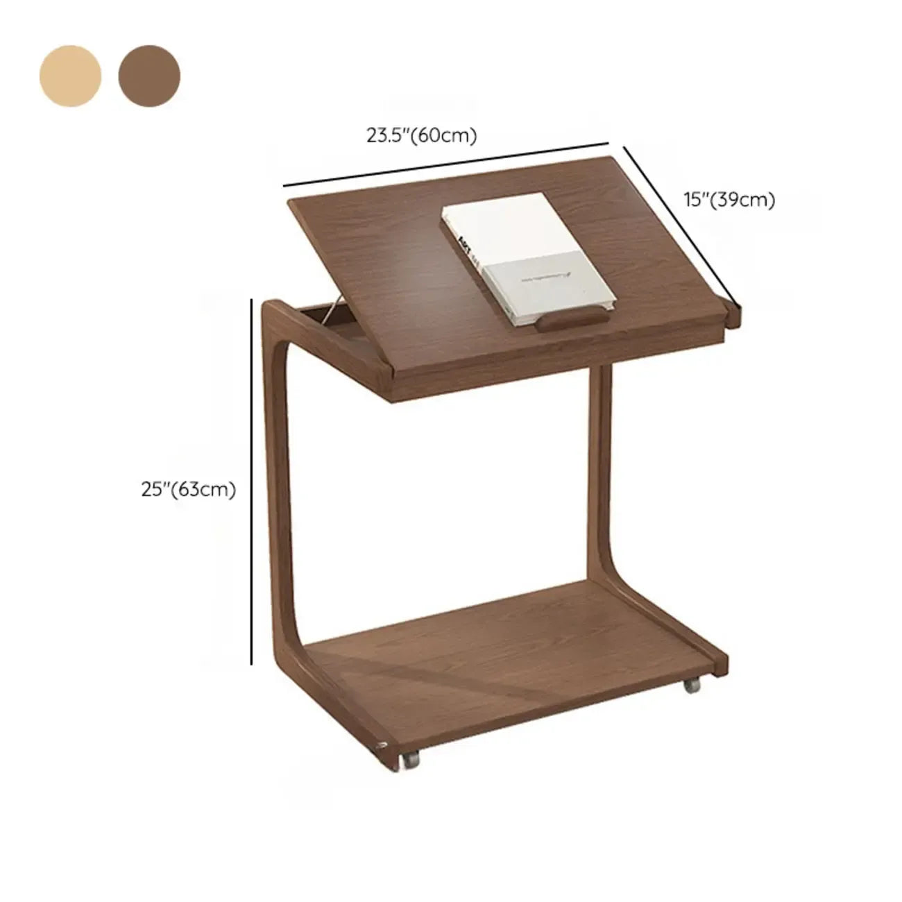 Adjustable Tabletop Wood C Shaped Side Table with Wheels