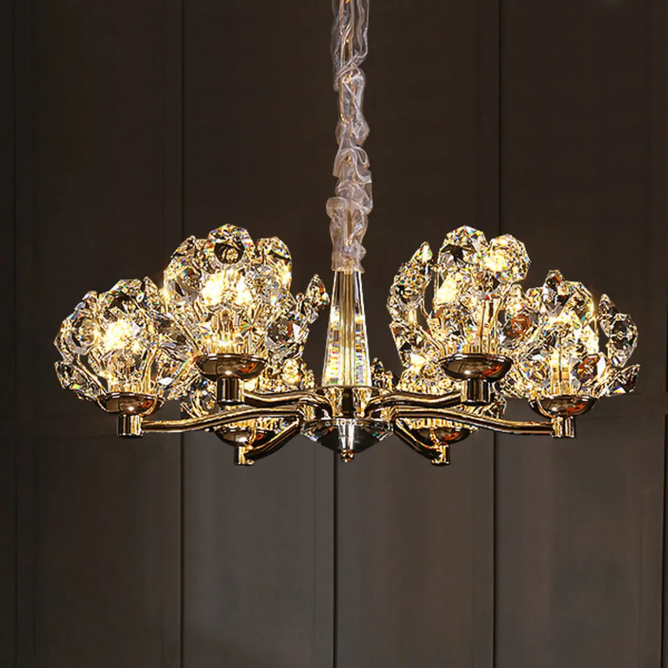 Gold Crystal Floral Glass Chandelier Modern Design Light