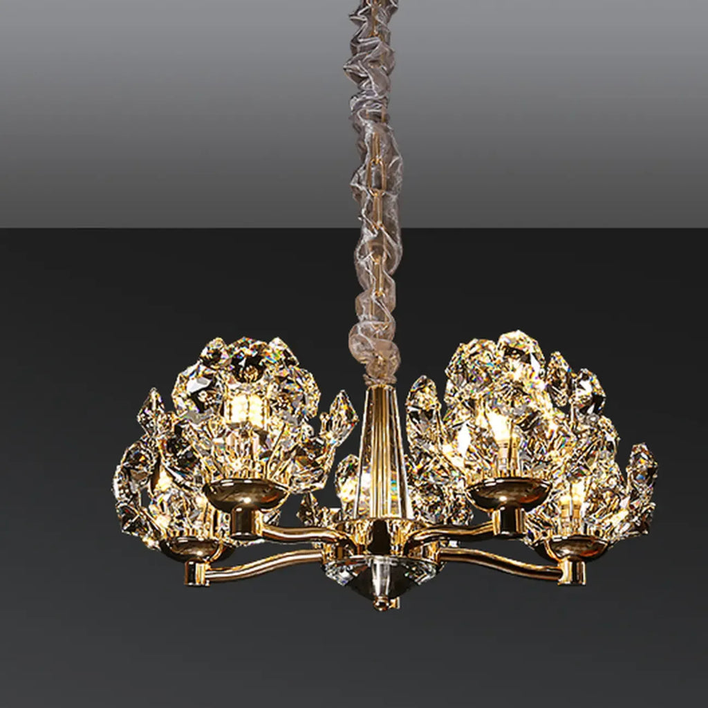 Gold Crystal Floral Glass Chandelier Modern Design Light