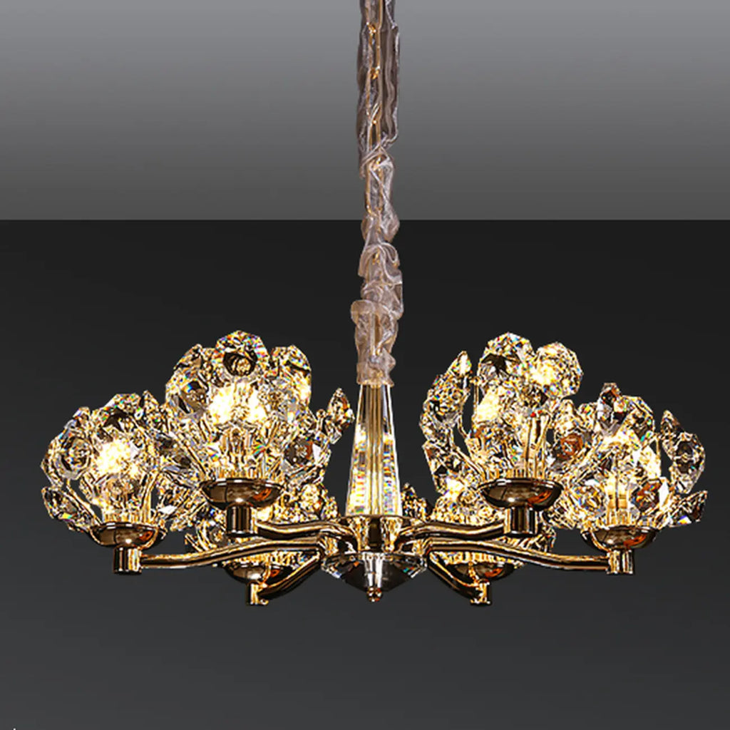Gold Crystal Floral Glass Chandelier Modern Design Light