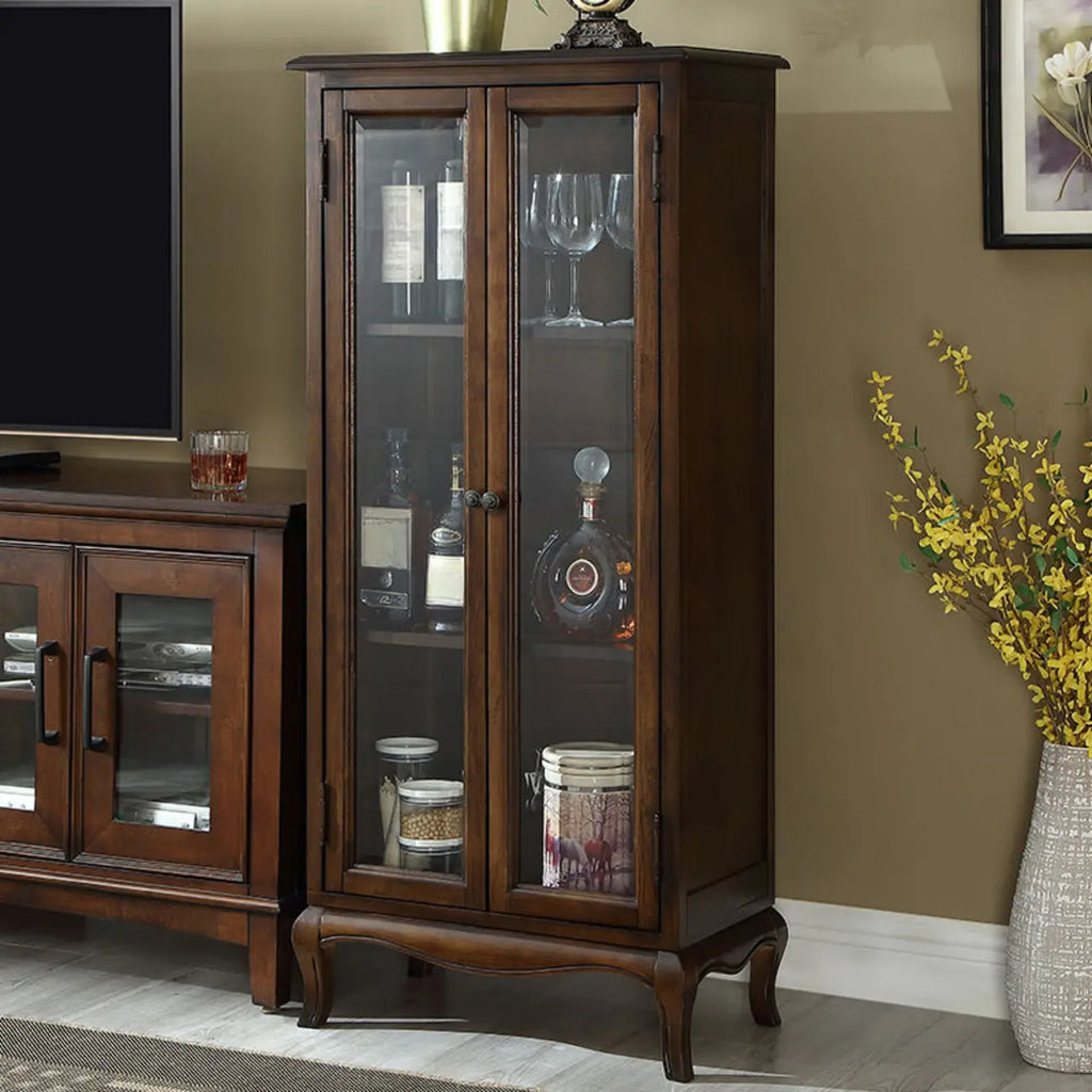 Rustic Wood Wine Cabinet with Bar Glass Holder