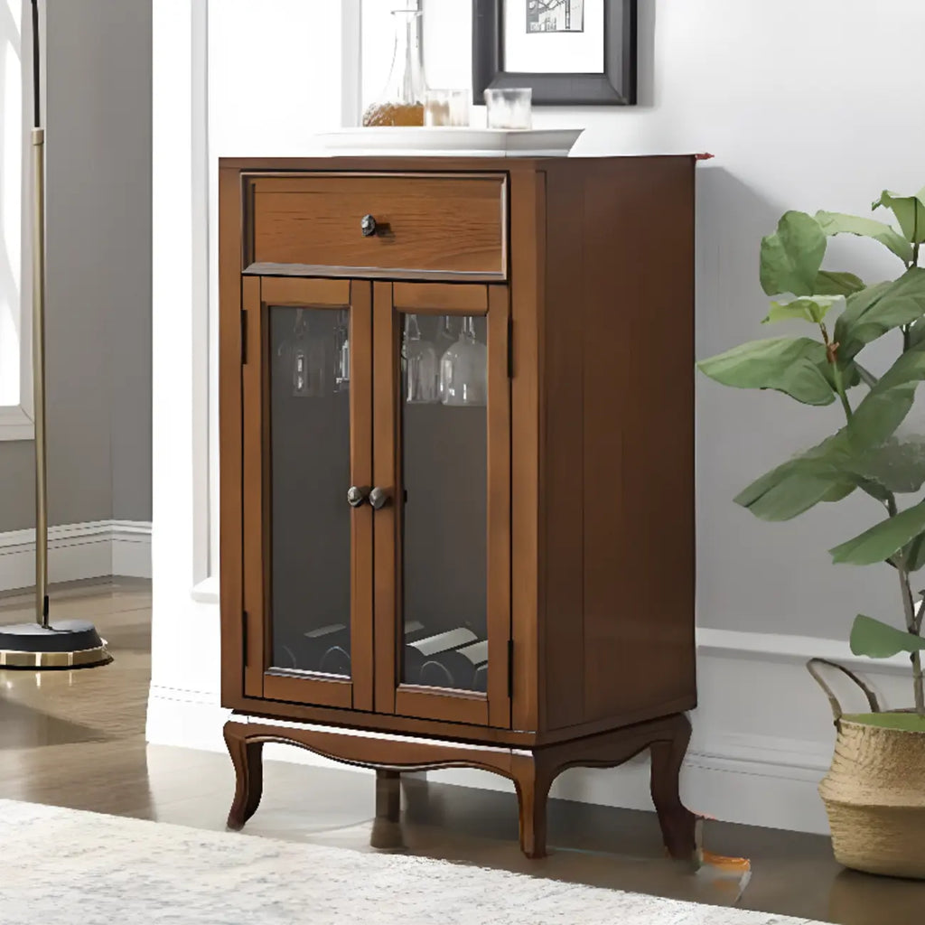 Rustic Wood Wine Cabinet with Bar Glass Holder