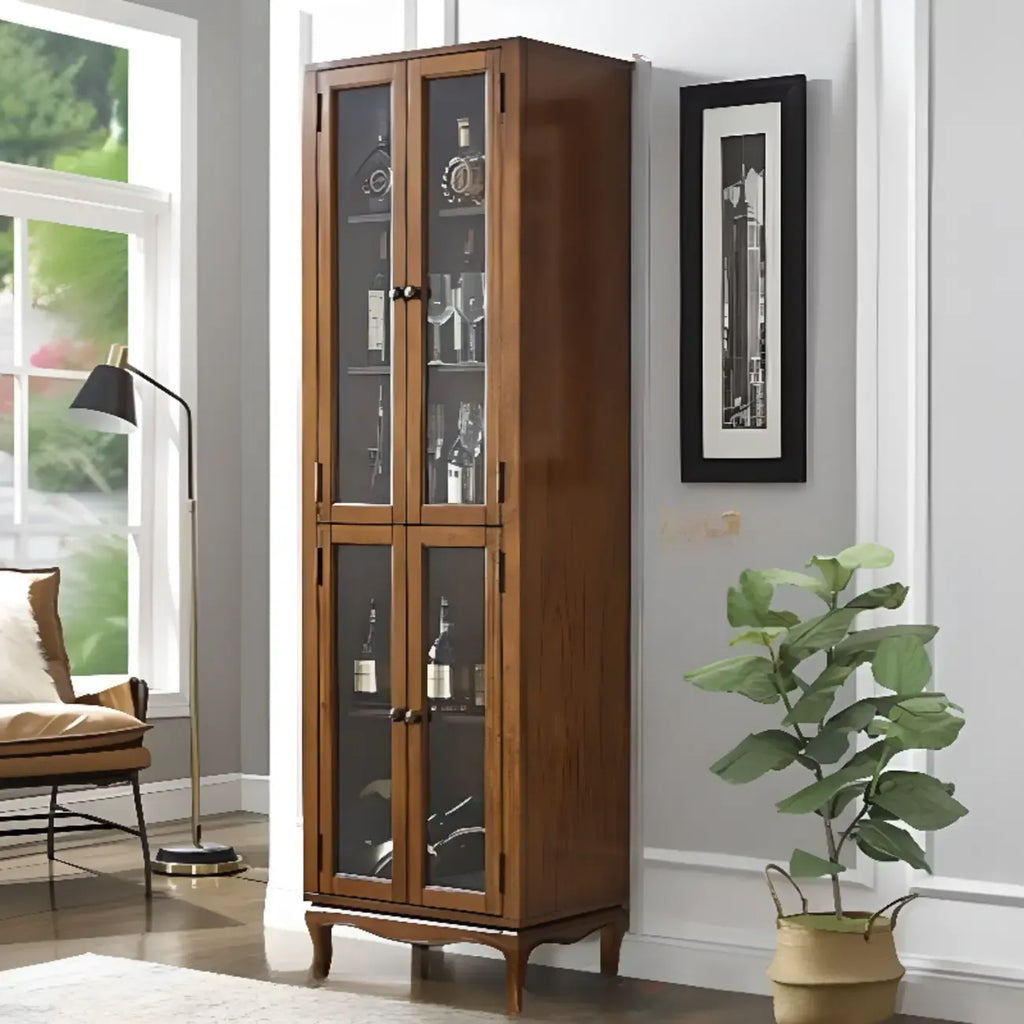 Rustic Wood Wine Cabinet with Bar Glass Holder