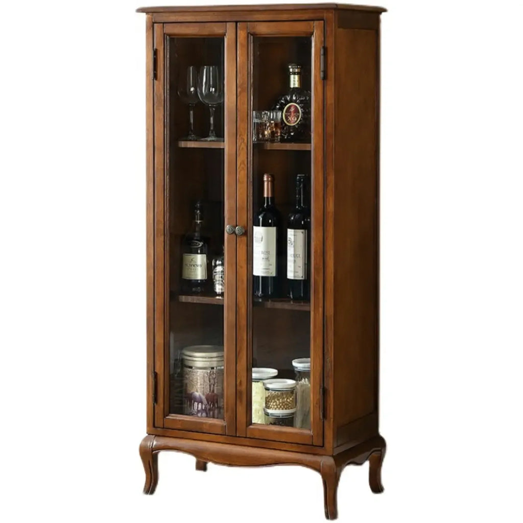 Rustic Wood Wine Cabinet with Bar Glass Holder