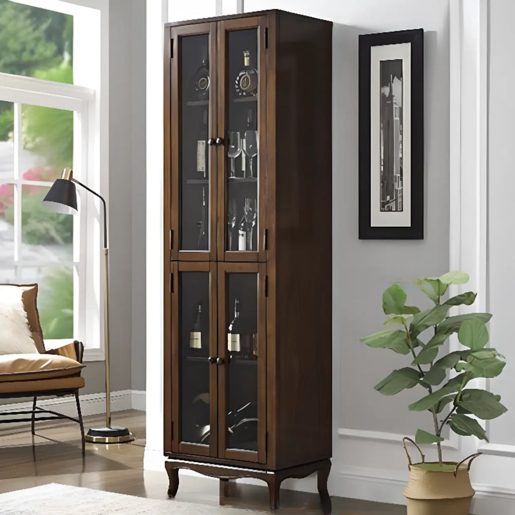 Rustic Wood Wine Cabinet with Bar Glass Holder