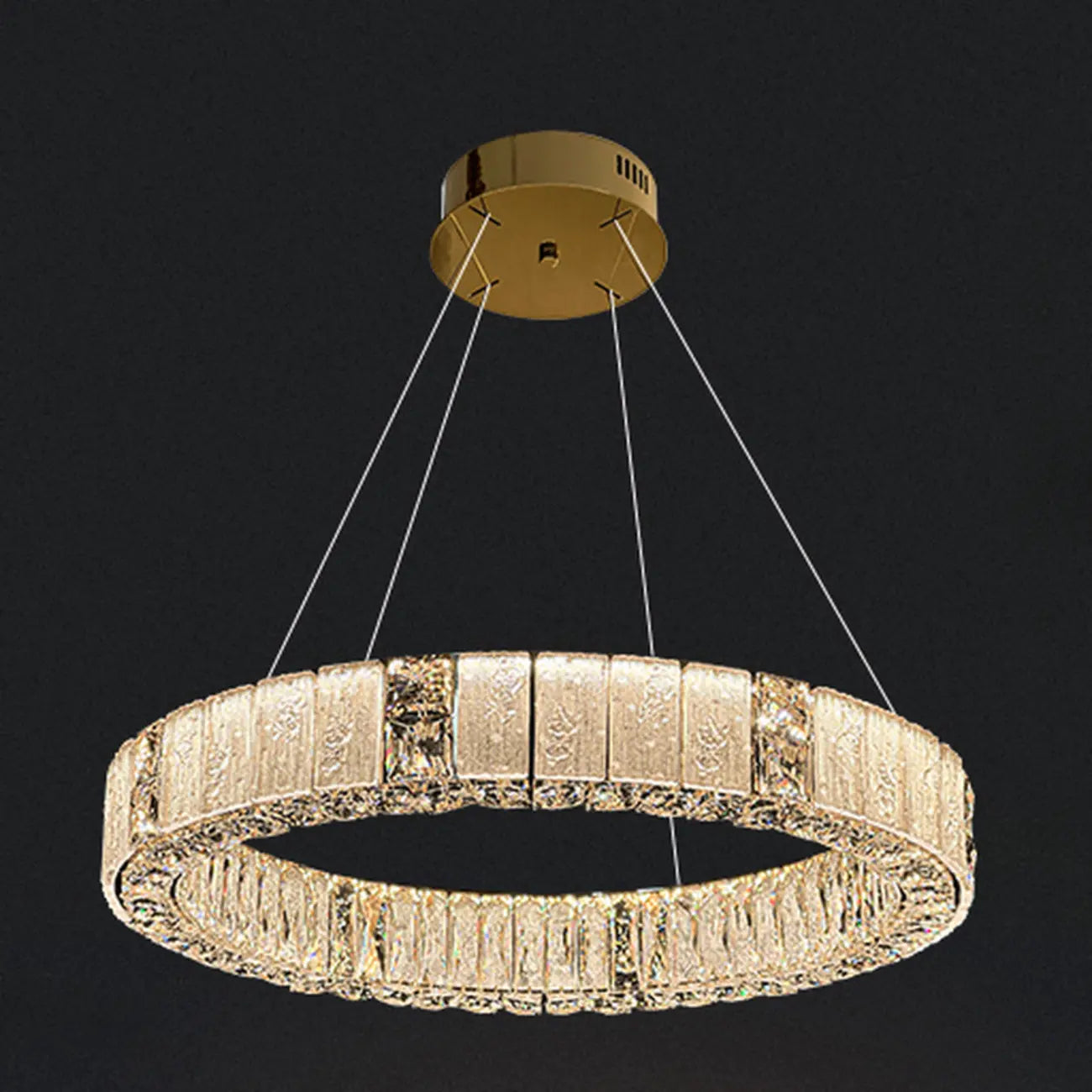 Gold Circular Crystal Linear Modern Chandelier Light