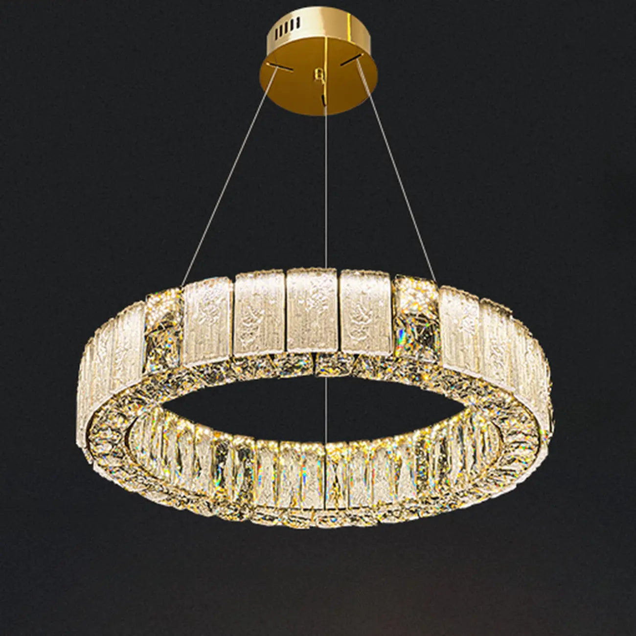 Gold Circular Crystal Linear Modern Chandelier Light