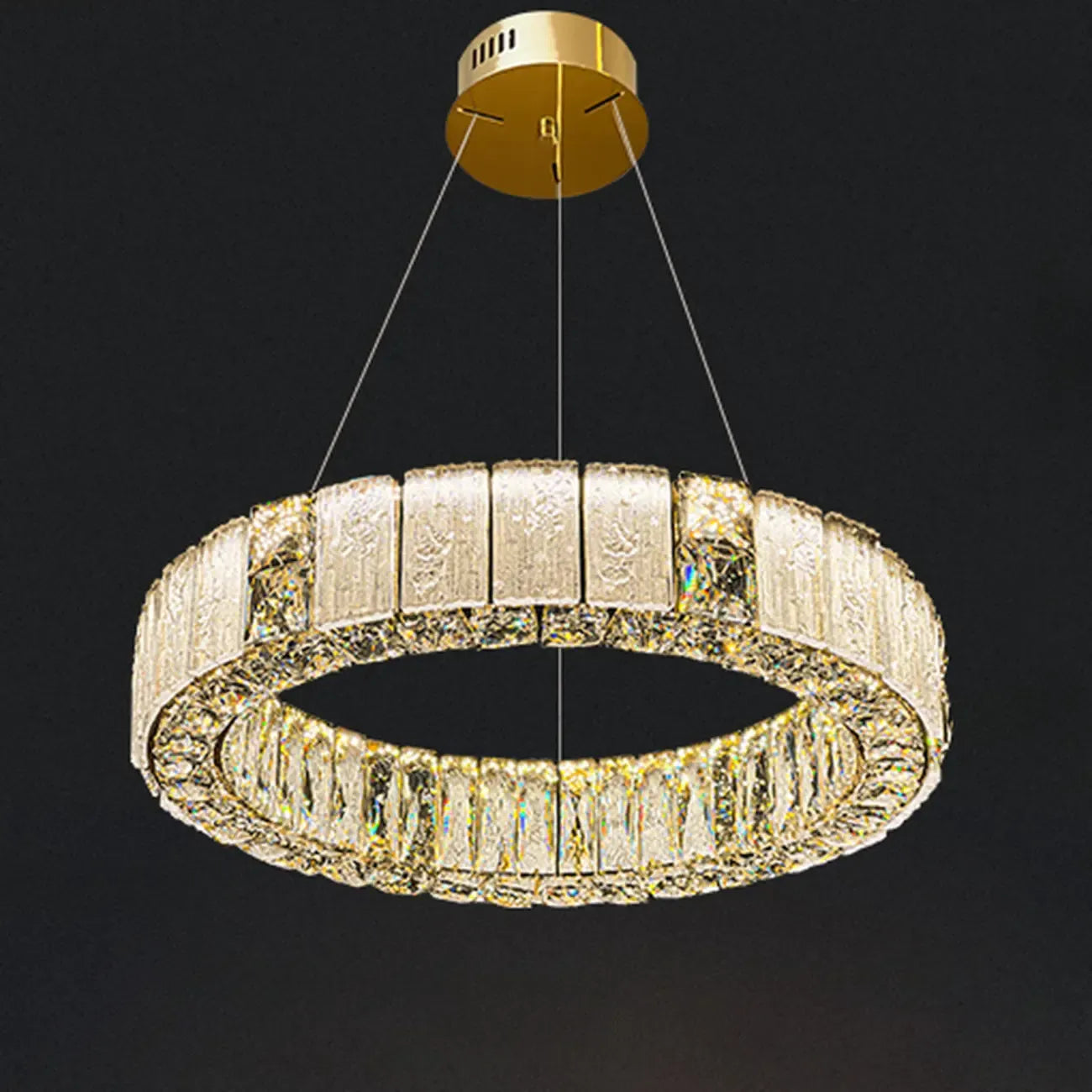 Gold Circular Crystal Linear Modern Chandelier Light