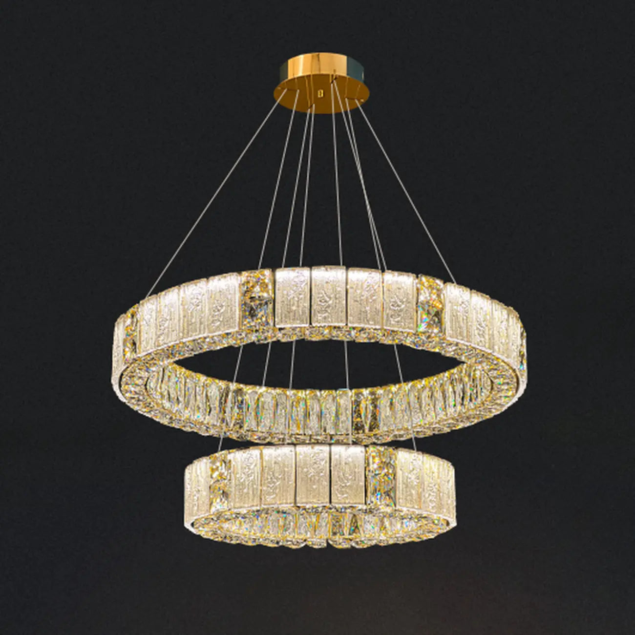 Gold Circular Crystal Linear Modern Chandelier Light