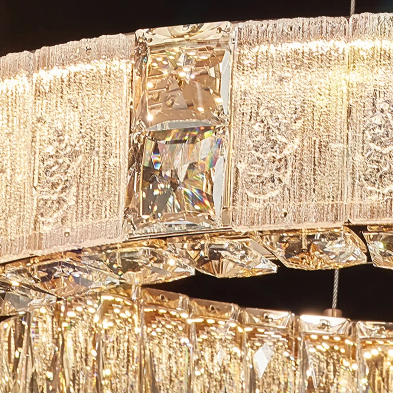 Gold Circular Crystal Linear Modern Chandelier Light