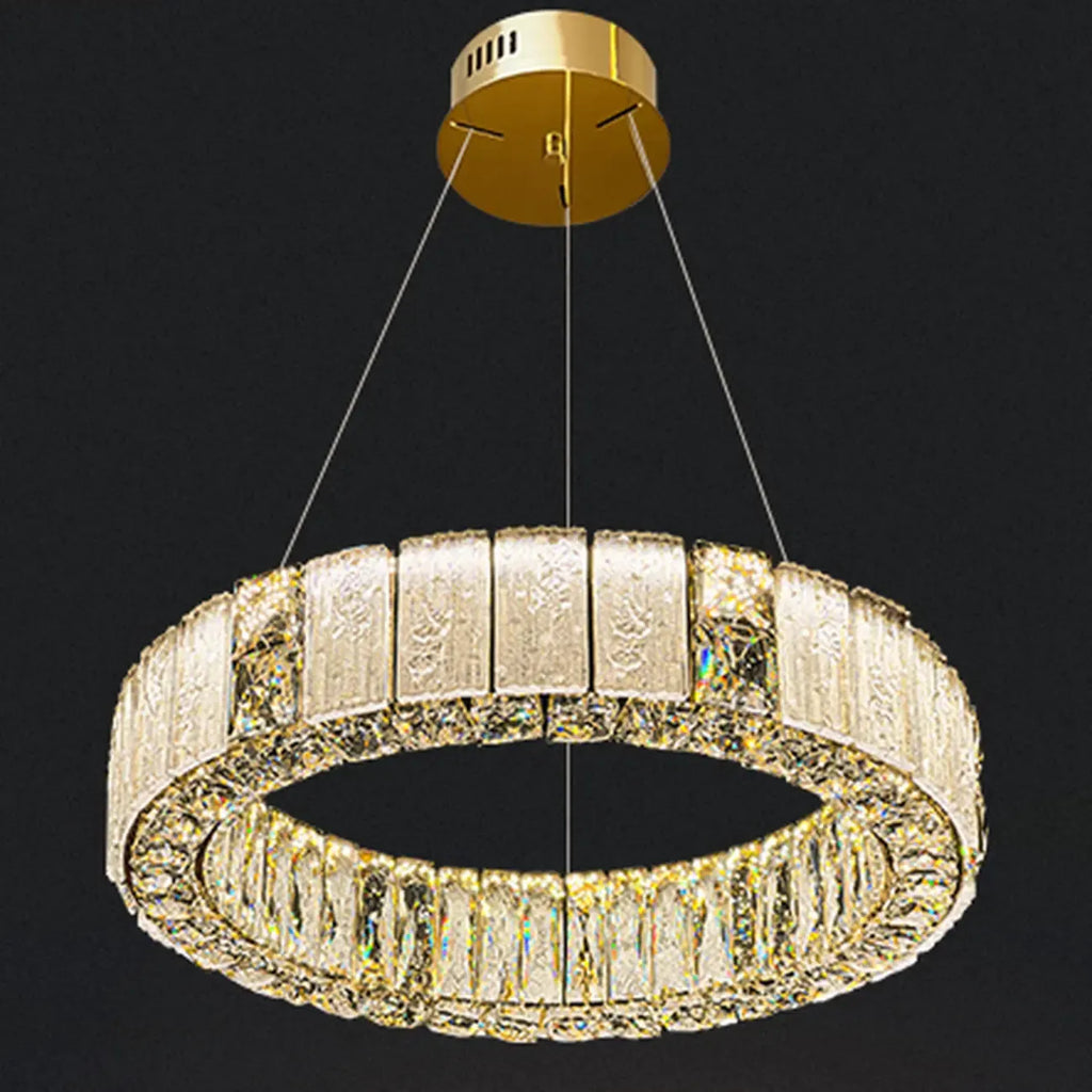 Gold Circular Crystal Linear Modern Chandelier Light