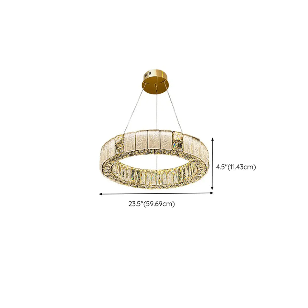 Gold Circular Crystal Linear Modern Chandelier Light
