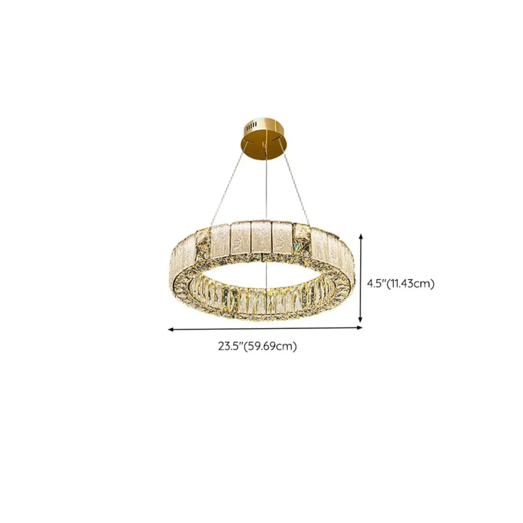 Gold Circular Crystal Linear Modern Chandelier Light