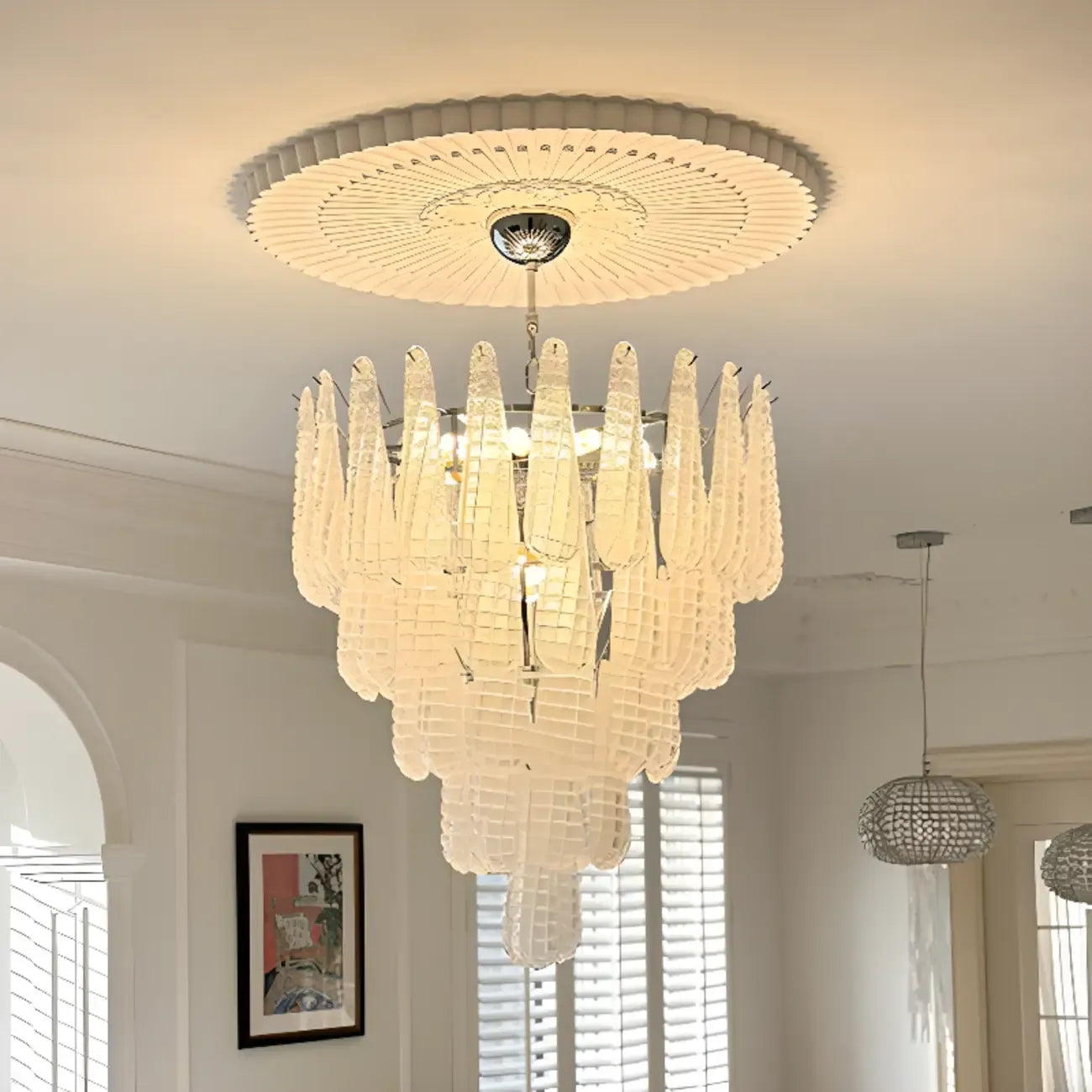 White Crystal Teardrop Glass Modern Chandelier
