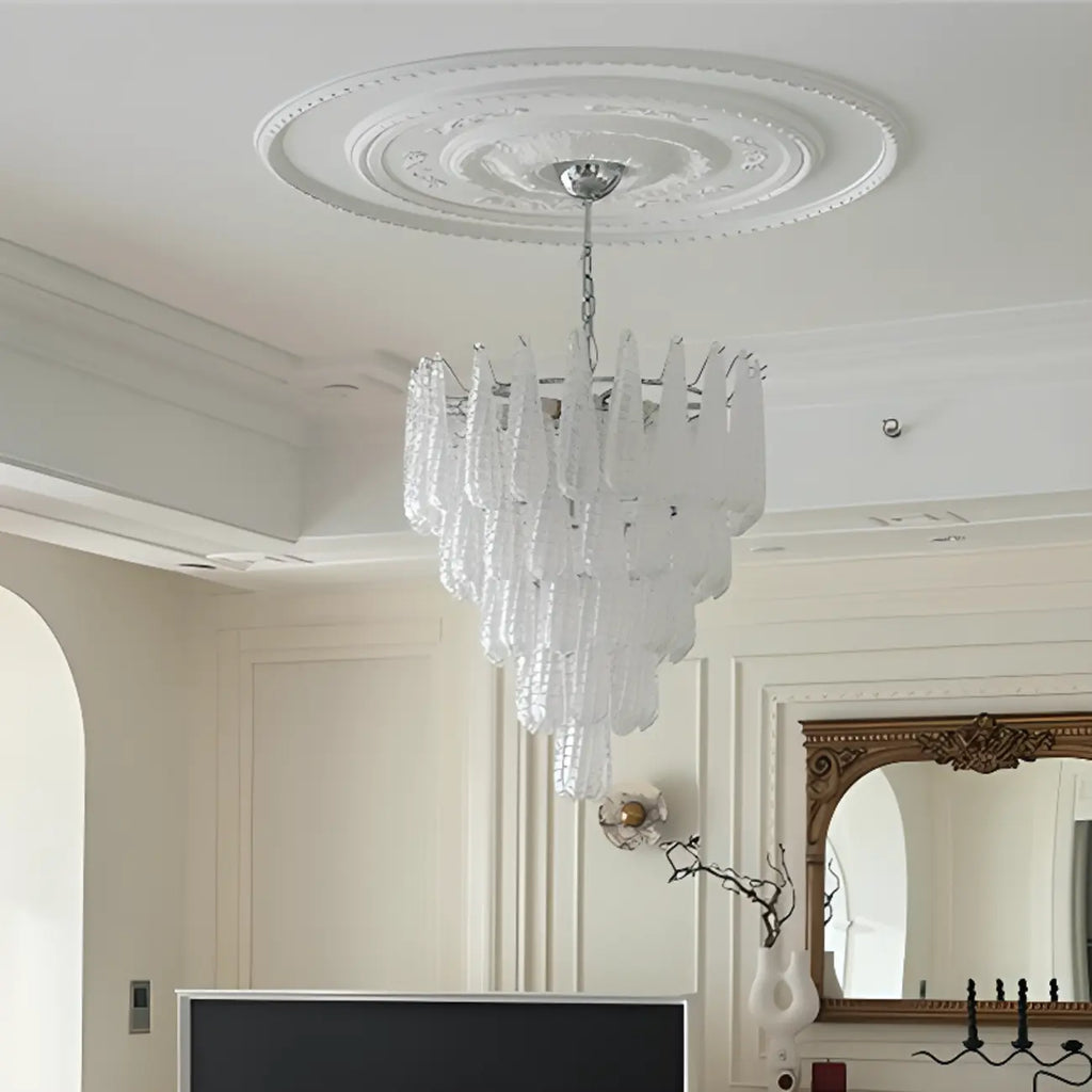 White Crystal Teardrop Glass Modern Chandelier