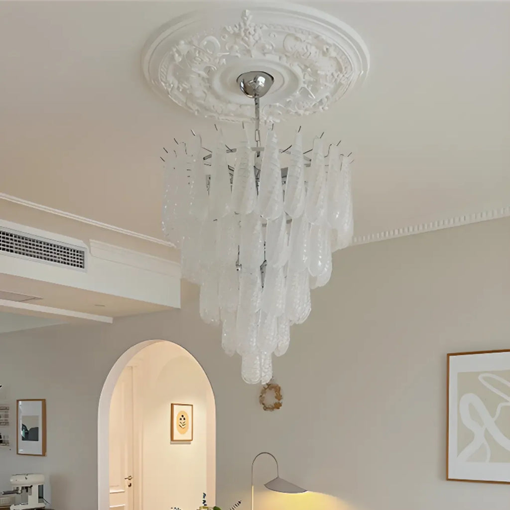White Crystal Teardrop Glass Modern Chandelier