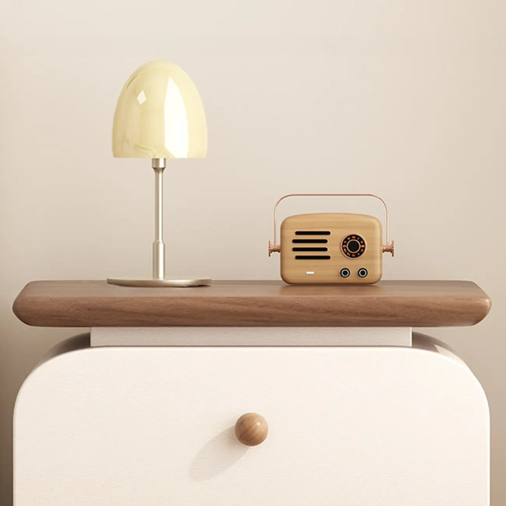 Faux Leather Modern Curved Nightstand Wood Top