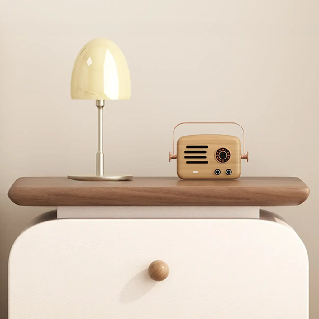 Faux Leather Modern Curved Nightstand Wood Top