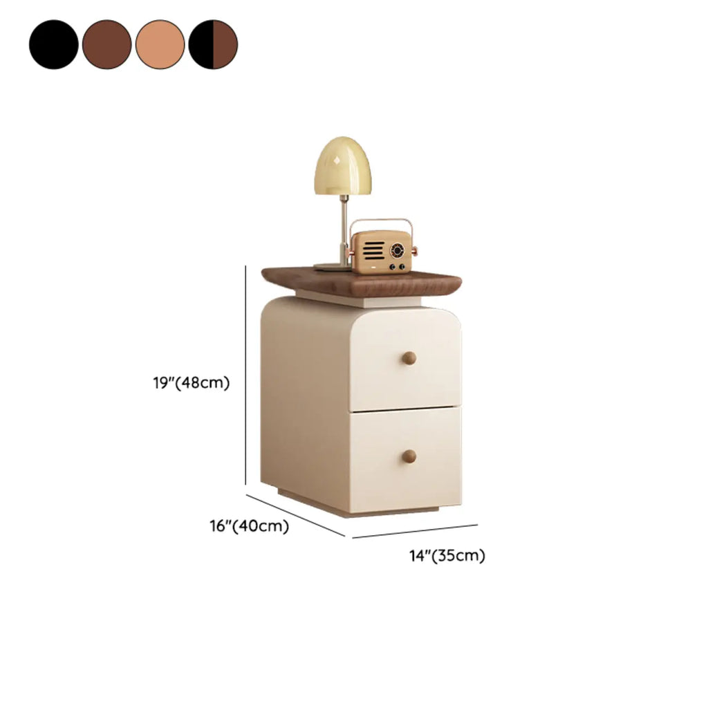 Faux Leather Modern Curved Nightstand Wood Top