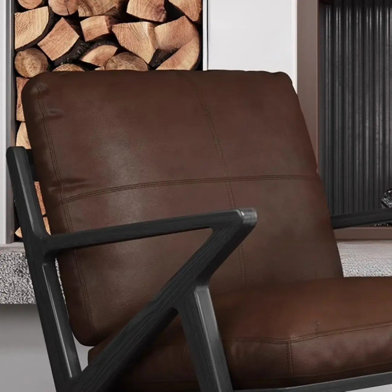 Brown Genuine Leather High Back Armrest Accent Chair