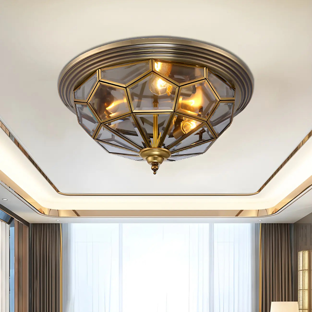 Vintage Nickel Glass Flush Mount Ceiling Light