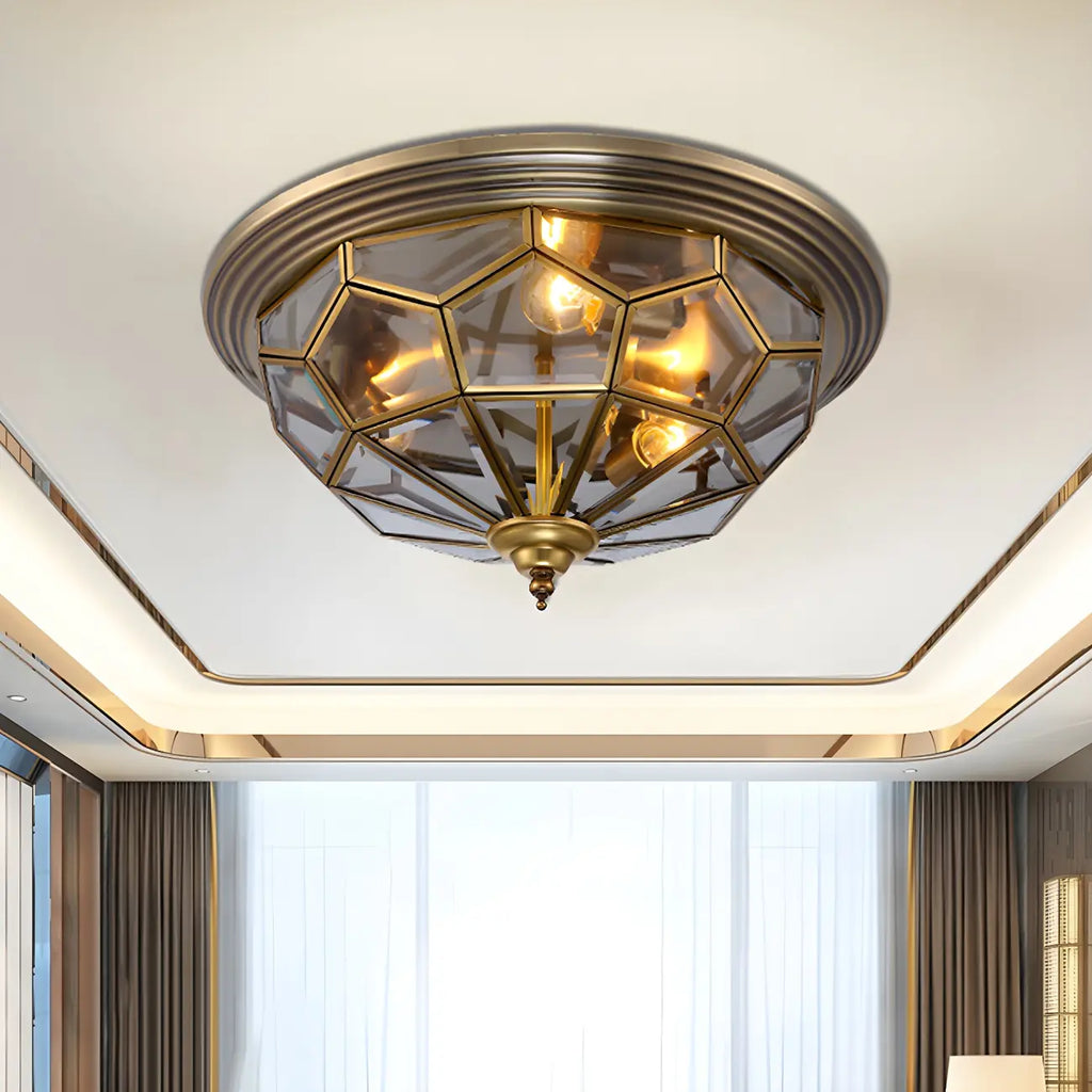 Vintage Nickel Glass Flush Mount Ceiling Light