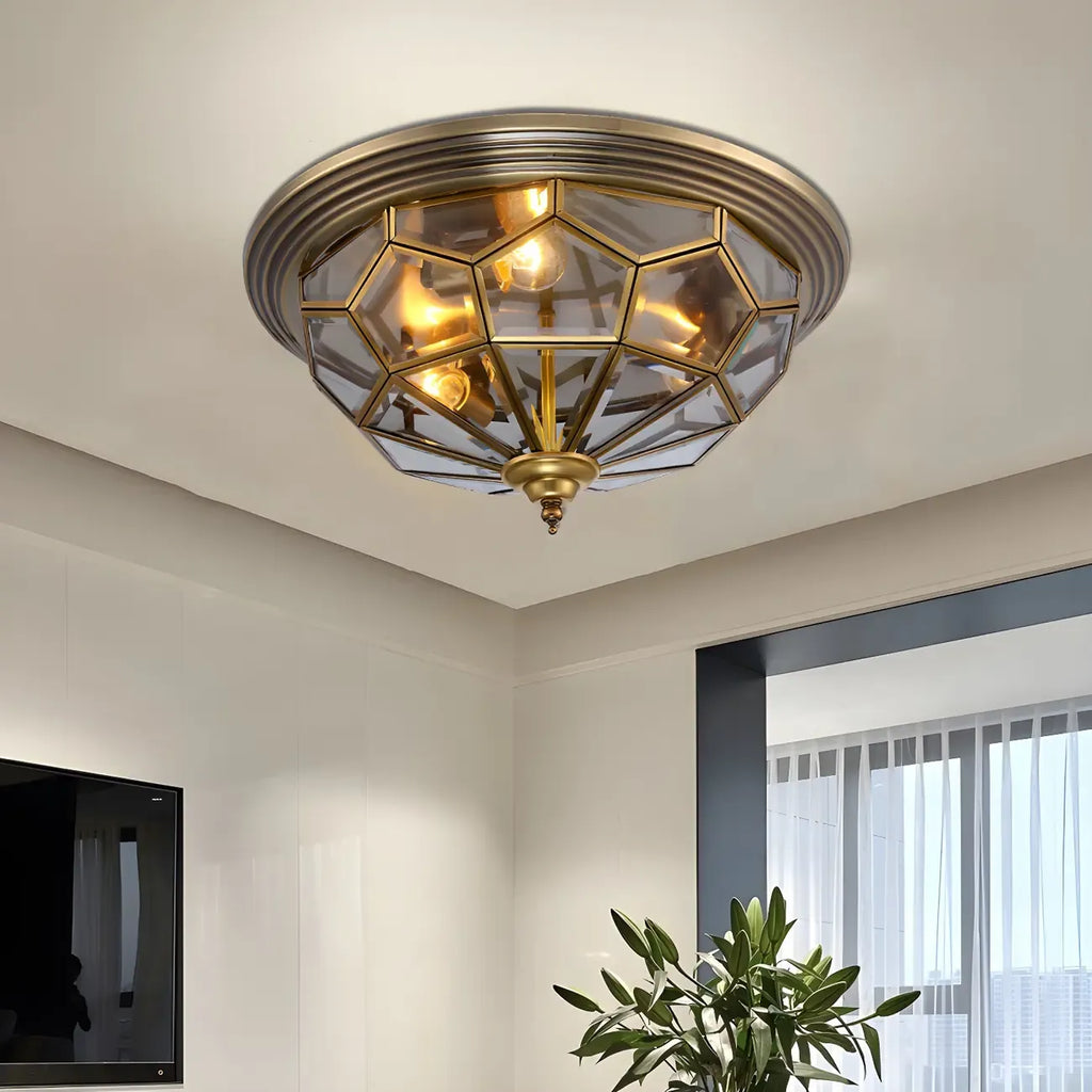 Vintage Nickel Glass Flush Mount Ceiling Light