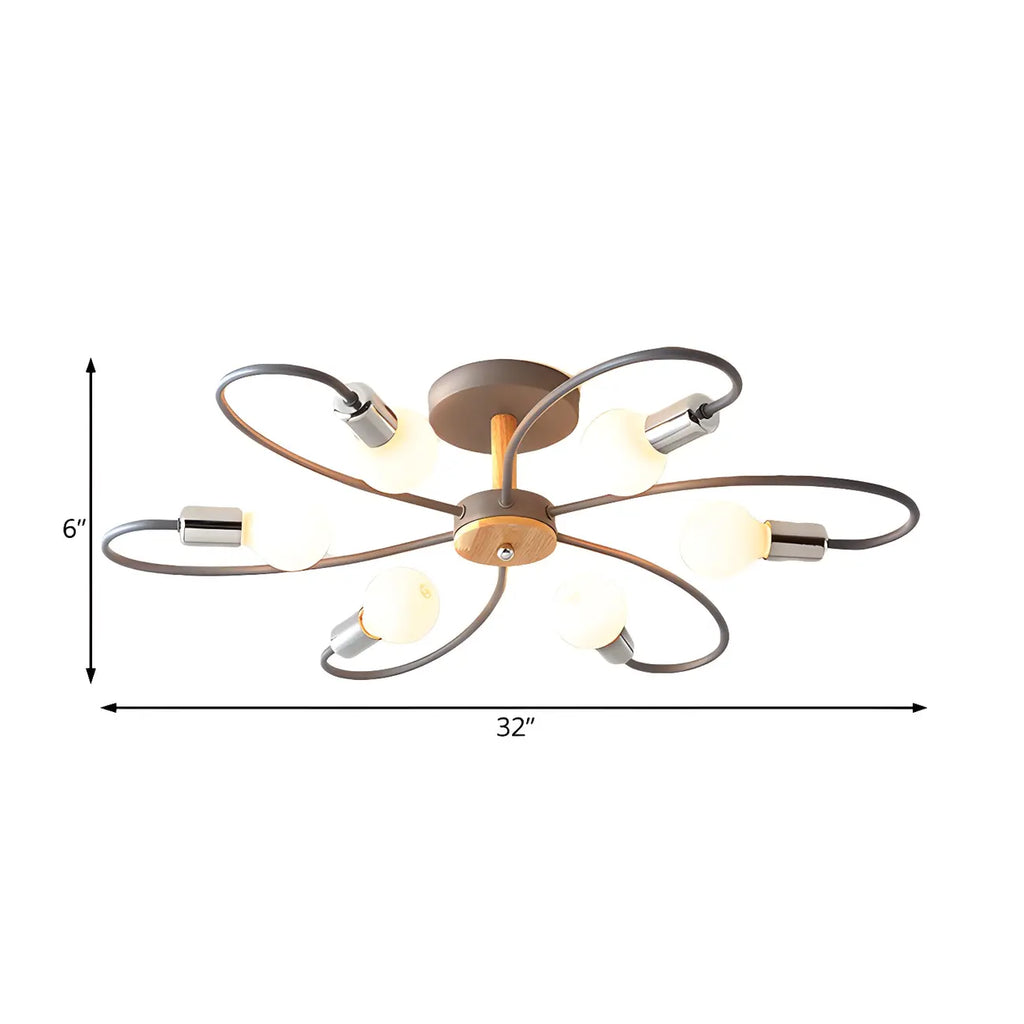 Modern Green Curved Sputnik Semi Flush Mount Ceiling Light