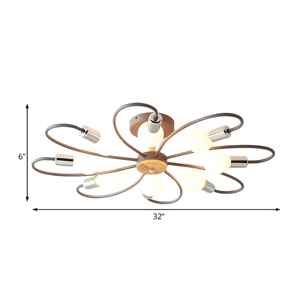 Modern Green Curved Sputnik Semi Flush Mount Ceiling Light