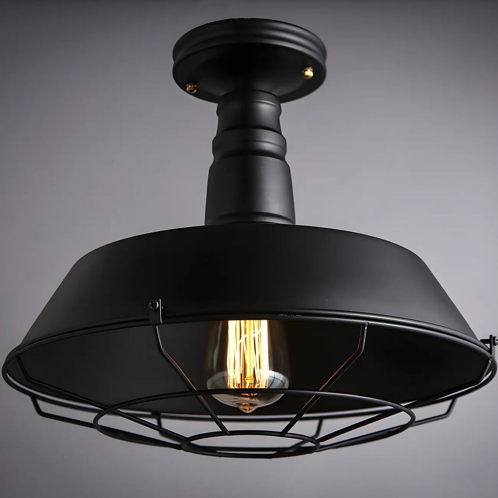 Industrial Black Metal Semi Flush Mount Ceiling Light