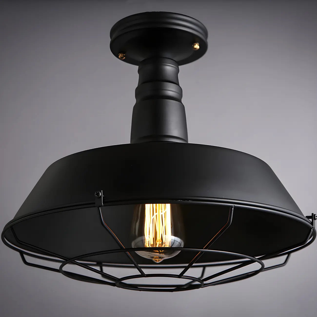 Industrial Black Metal Semi Flush Mount Ceiling Light
