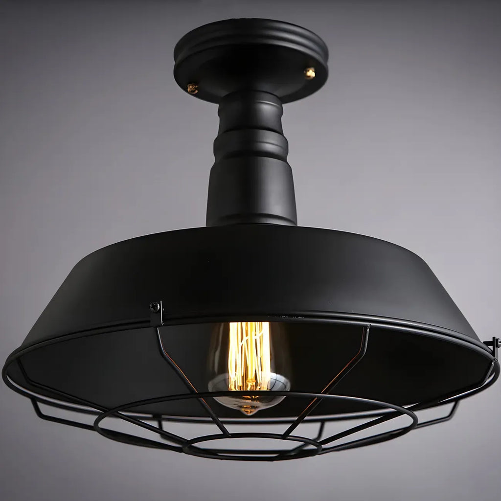 Industrial Black Metal Semi Flush Mount Ceiling Light