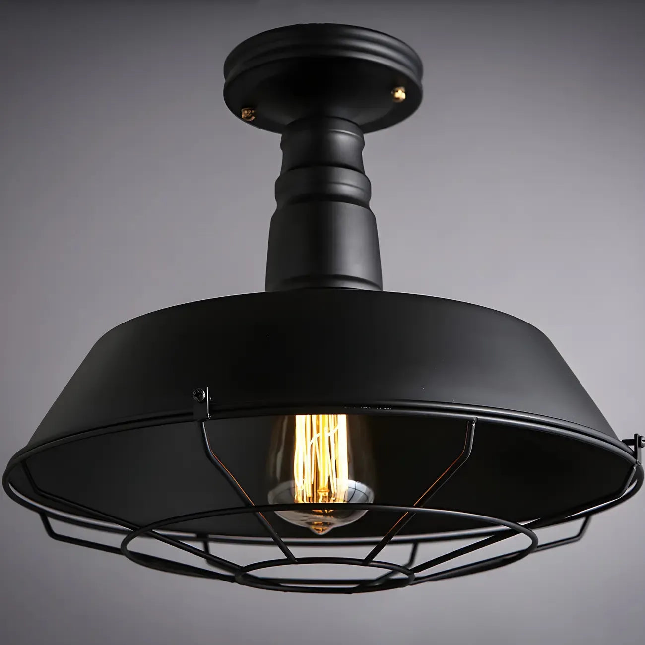 Industrial Black Metal Semi Flush Mount Ceiling Light