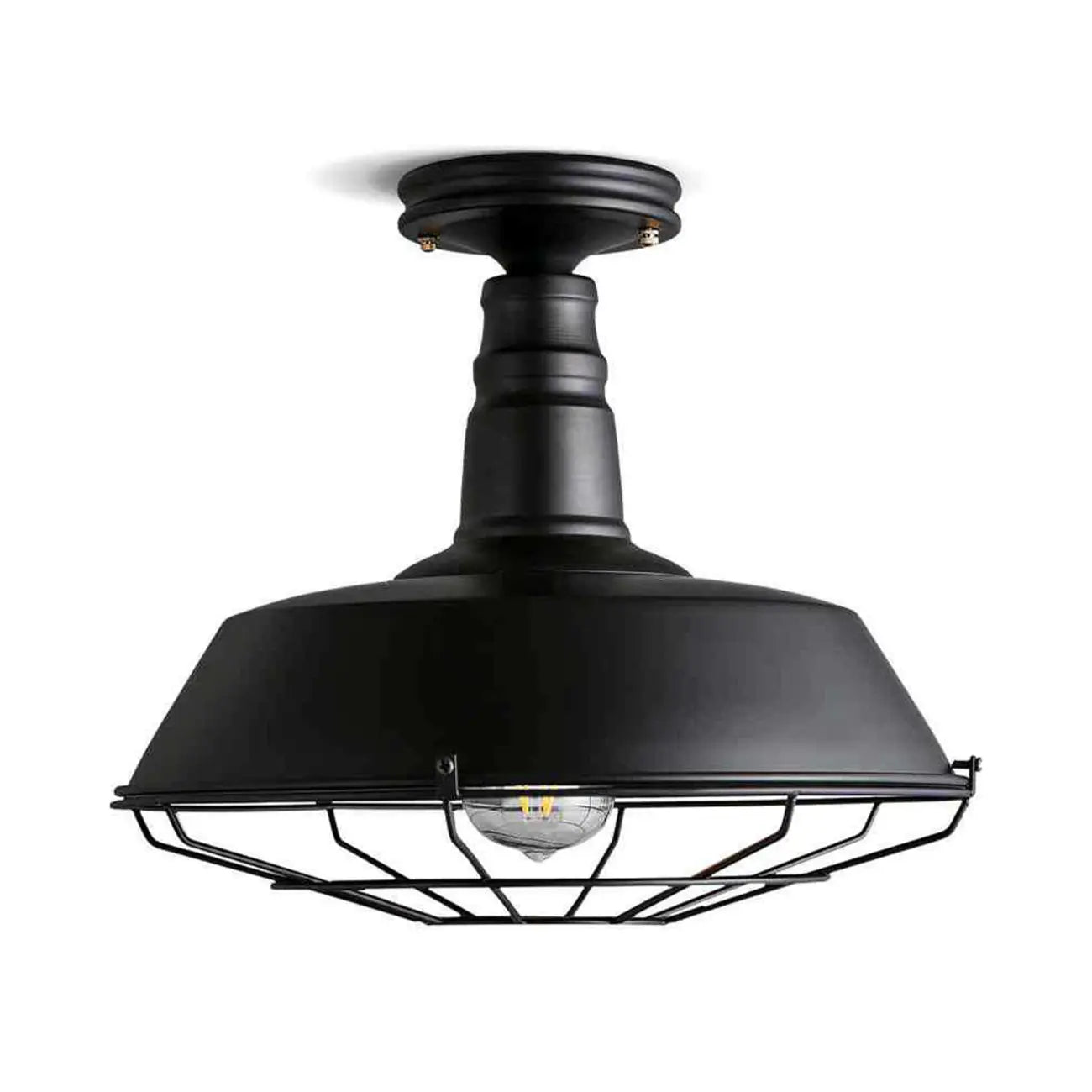 Industrial Black Metal Semi Flush Mount Ceiling Light